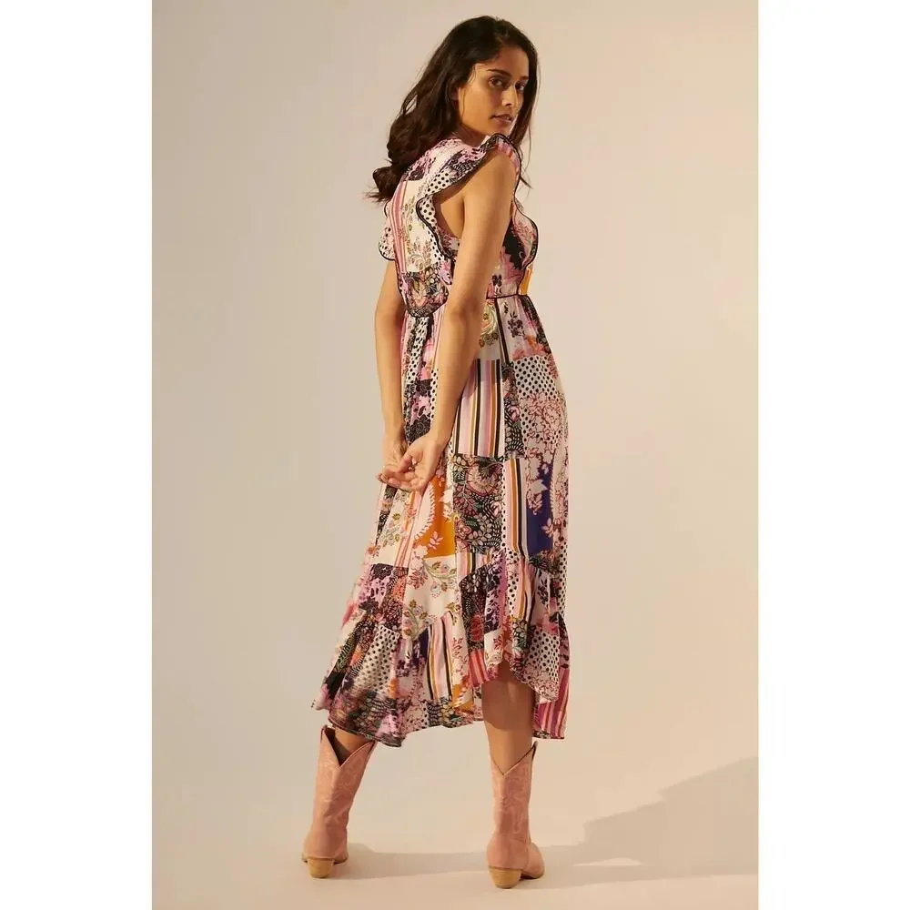 NWT❤️Anthropologie Ruffled Patchwork Midi Dress sz10 - Picture 5 of 10